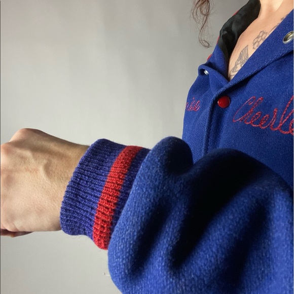 VINTAGE 1960s Lordstown Cheerleader Red Blue Letterman Jacket Delong - Picture 2 of 11